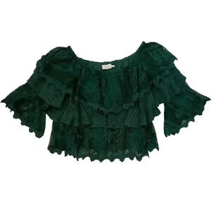 Anthropologie Champagne & Strawberry - Green Lace Blouse - Size S